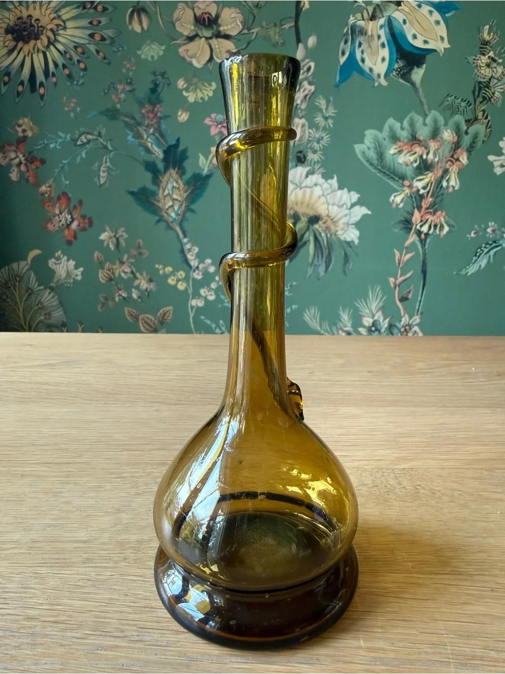 Vintage MCM Midcentury Glass Bud Vase Amber Gold Serpentine Style